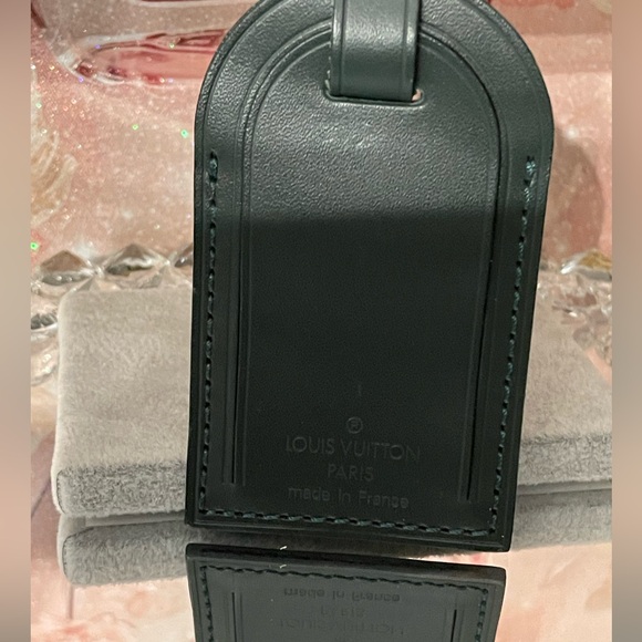 RARE Louis Vuitton dark green Leather Luggage Tag excellent condition - Picture 4 of 6
